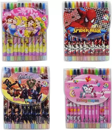 Homeoculture HomeoCulture Return Gift Item For Kids | Cartoon Multiprint Twisable Rolling Crayons Drawing  (Set of 4, Multicolor) - 0.5